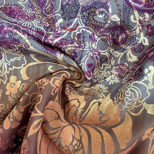 Плащевка набивн.флок "Цветы" D2, медный, ягодный, 270 г/м², 150 см