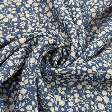 Шифон принт "Цветы" HGS412, ,бежевый, джинсовый, 148 см, 70-75 г/м²