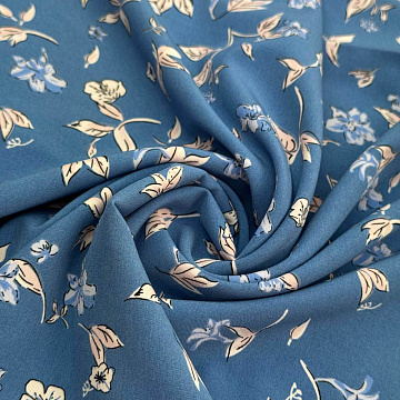 Ниагара принт "Цветы" N7364 джинсовый, белый, 150 см, 110 г/м²