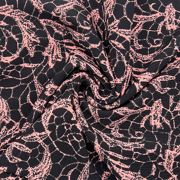 Трикотаж "Оттоман" принт кружевной OTP428 черный, пыльно-розовый, 150 см, 270 г/м²