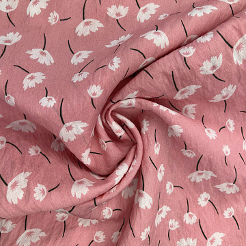 Блузочная ткань с вискозой "Цветы" D7124, розовый, белый, 90 г/м², 145 см