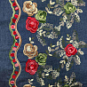 Джинс вышивка двухсторонний бордюр Цветы" D2, деним, красный, 196 г/м², 145 см фото № 3