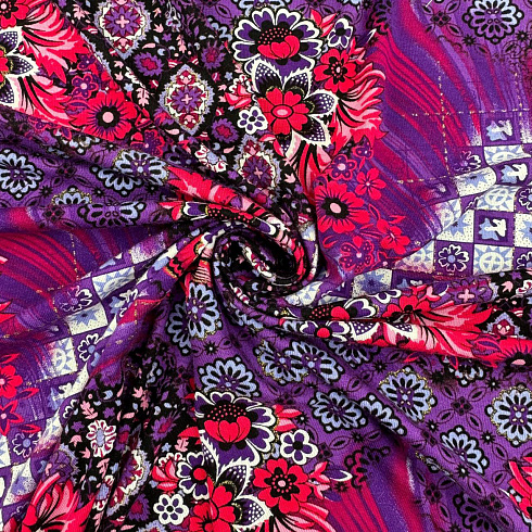 Трикотаж вискоза набивная "Цветы" RY-20334, фиолетовый, малиновый, 150 см, 300 г/м²