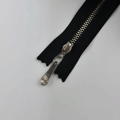 Молния металлическая неразъемная 50 см, черный, серебро