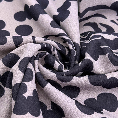 Трикотаж креп принт "Цветочный" TX195, пыльно-лиловый, баклажановый, 150 см, 220 г/м²