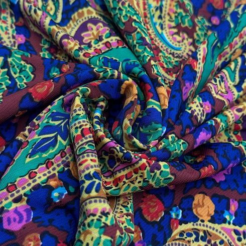 Трикотаж масло набивное "Огурцы" FDY TWIL, темно-синий, зеленый, коричневый, 150 см, 200 г/м²