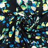 Трикотаж креп "Цветы" RY22103 черный, голубой, 150 см, 220 г/м² фото №1
