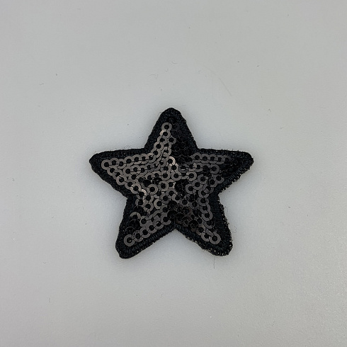 Термонаклейка "Звезда" с пайетками A-001 черный, 4,5 см