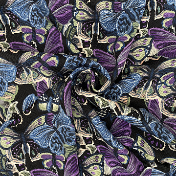 Плательная принт "Бабочки" D CX004 черный, фиолетовый, 250 г/м², 150 см