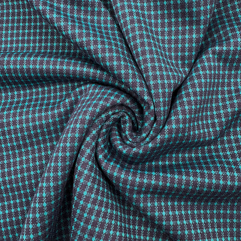 Трикотаж жаккард "Клетка" PD651, темно-синий, бирюзовый, 155 см, 215 г/м²