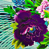 Вискоза (штапель) принт односторонний бордюр "Цветы/перья" 539B, морской волны, фиолетовый, 110 г/м², 150 см фото № 4