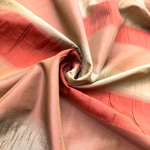 Тафта в полоску, оранжевый, персиковый, 90 г/м², 150 см