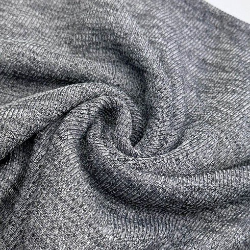 Трикотаж меланж в рубчик TRX138, серый, 150 см, 300 г/м²