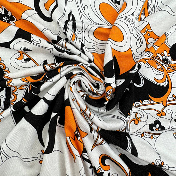 Трикотаж вискоза набивная "Цветы" RY 20053, белый, оранжевый, 150 см, 200 г/м²