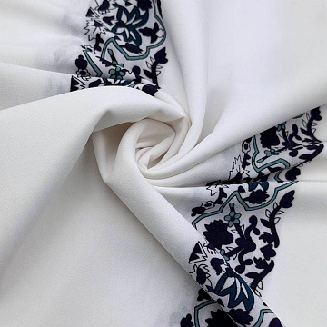 Шифон спандекс принт "Узоры" D5, белый, фиолетовый, синий, 150 см, 100 г/м²