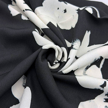 Плательная принт "Цветы" D#2 черный, белый, 150 см, 73 г/м²
